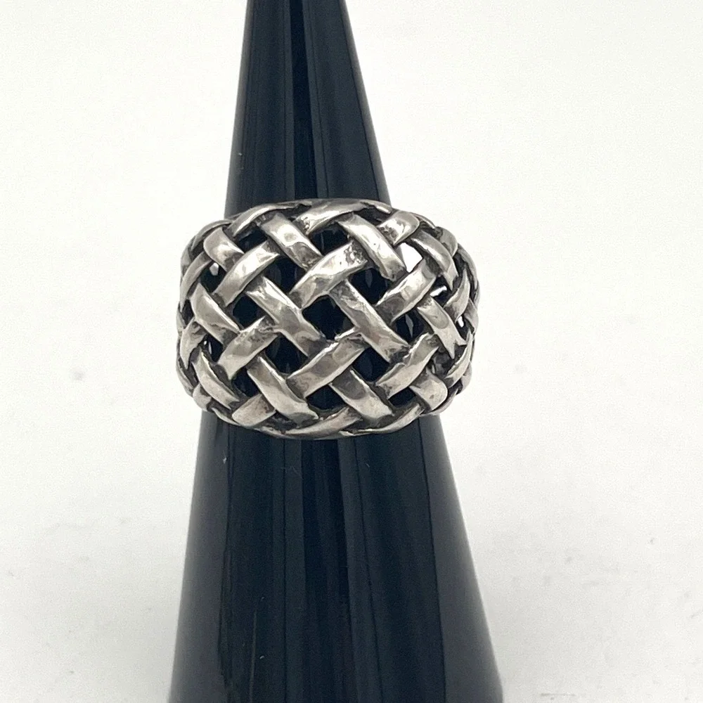 925 Sterling Silver Vintage Wicker Weave Dome Ring Size 6